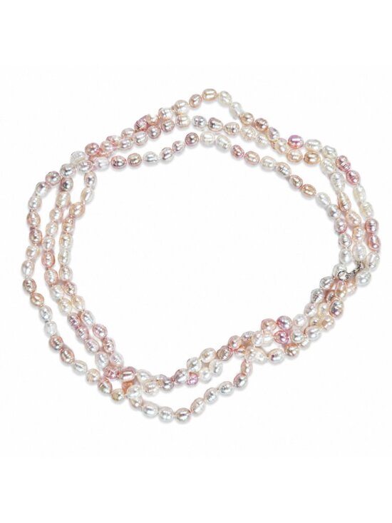 Artisan Jewelry - 64" Cultured Baroque Pearl Necklace White & Pink 925 Silver Clasp